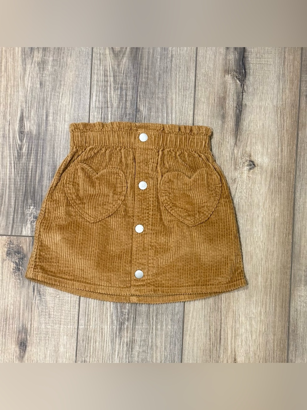 Old Navy Girls 4T Tan Corduroy Skirt Heart Pockets Button Front Fall